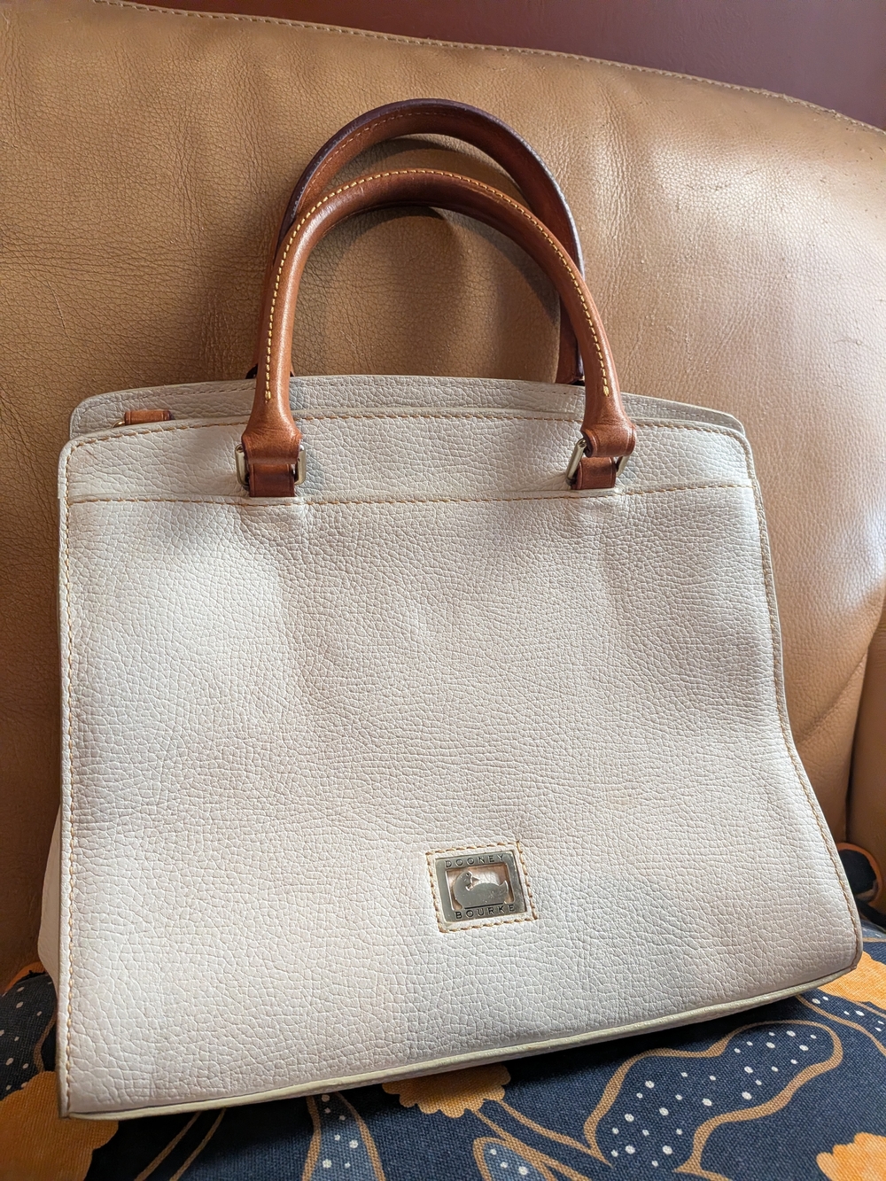 Dooney & Bourke Cream Leather Tote with Brown Handles